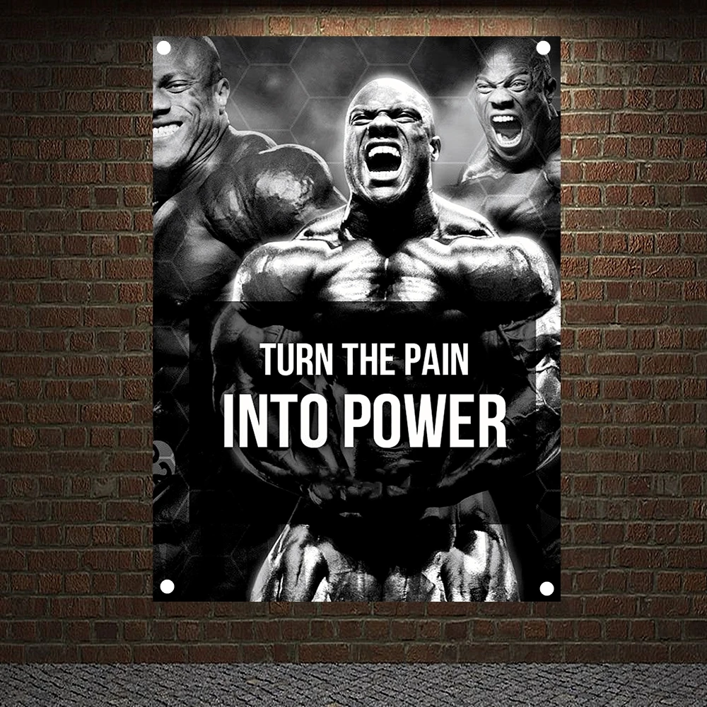 

TURN THE PAIN INTO POWER Workout Wall Hanging Canvas Painting Exercise Fitness Banners Bodybuilding Sports Flags Gym Decoration