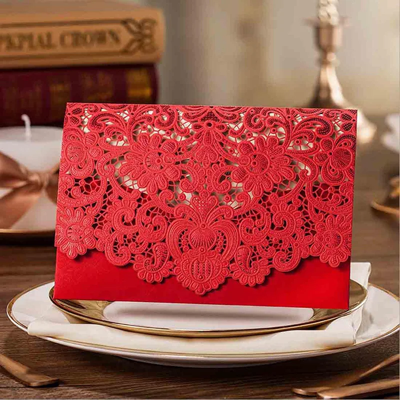  10pcs/Set 18.5x12.8cm Custom Wedding Invitation Greeting Cards Laser Cut Birthday Bridals Festive A - 4000601078067