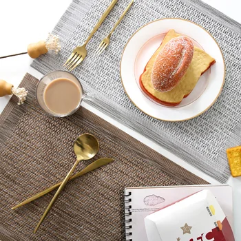 

Japan Style Brief PVC Table Placemats Eco-Friendly GOLDEN SILVER Rectangle Table Mats for CUP Plate Bowl Dining Table Decor