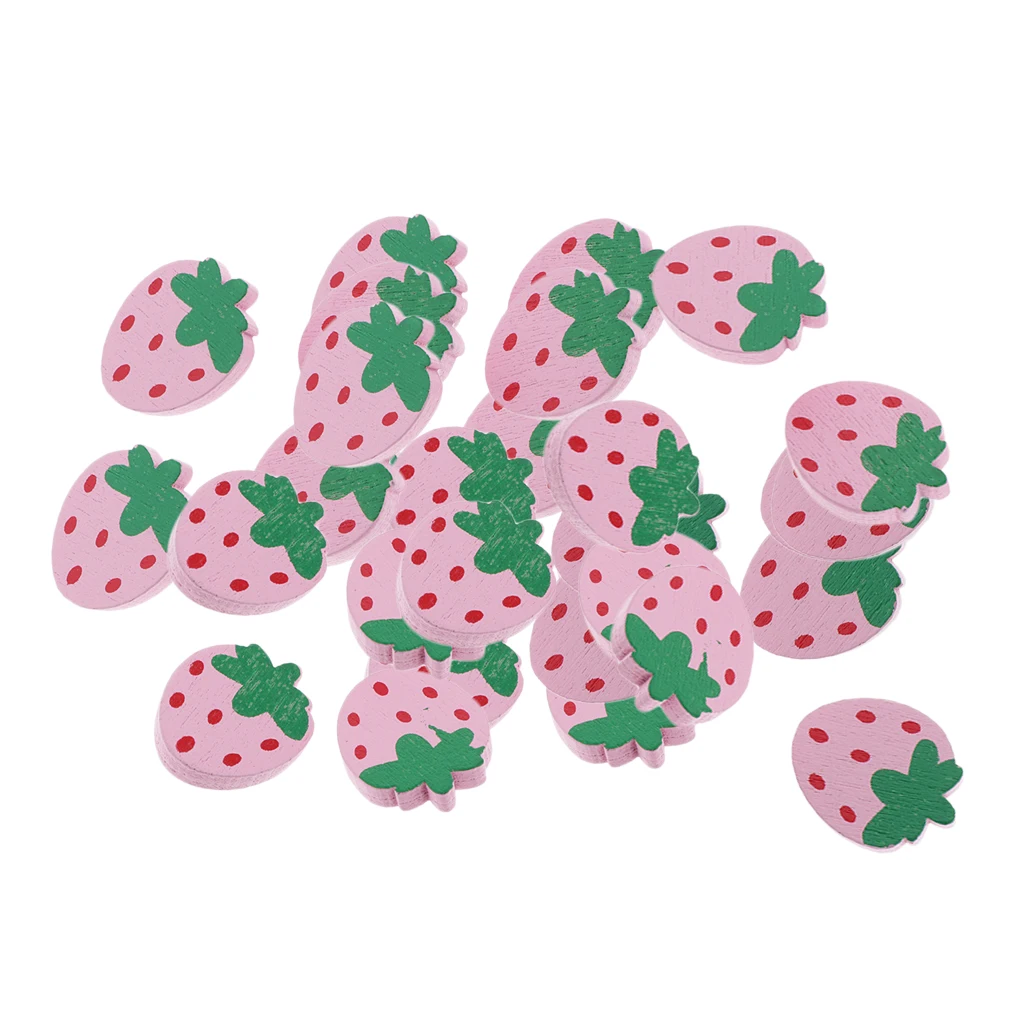 30pcs Creative Wooden Buttons, Set Basic Button for DIY Sewing, Craft Ornament, Handicrafts, Pink Strawberry