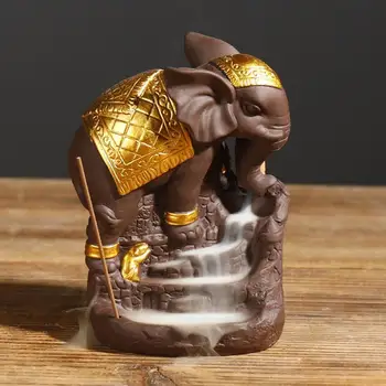 

Elephant God Backflow Incense Burner Mountain River Handicraft Incense Holder Smoke Waterfall Ceramic Burner Quemador De Censer