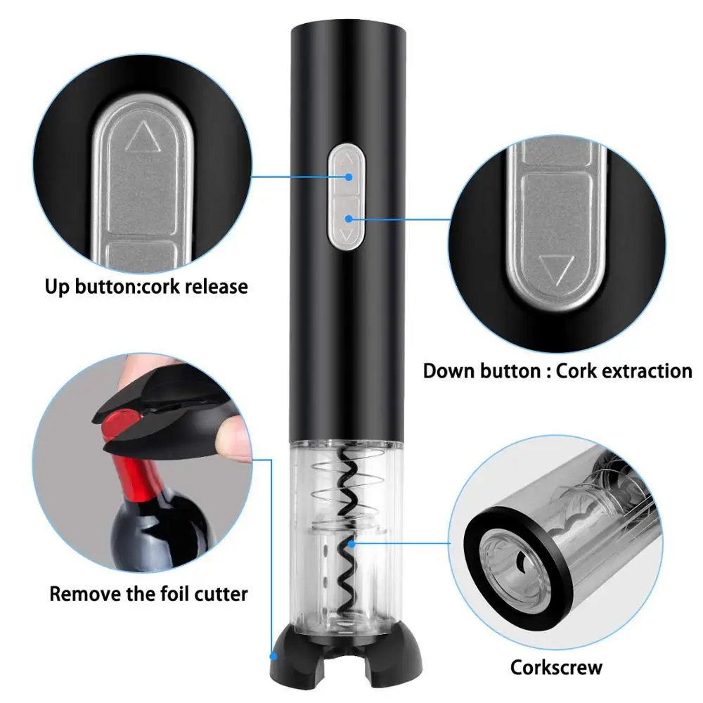 LMETJMA Электрический штопор для вина автоматический Электрический штопор для винной бутылки открывалка с фольгой резак открывалка для бутылок KC0317