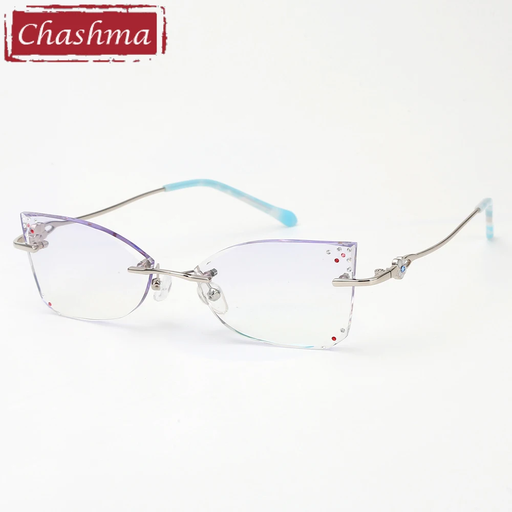 Роскошные очки для женщин со стразами цветные линзы кошачий глаз модные очки Buttlefly форма без оправы очки для женщин - Цвет оправы: Silver with Blue