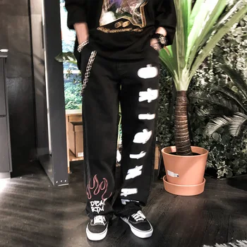 

UNCLEDONJM Fashion Funny Graffiti Loose Jeans Mens 2019 Harajuku Hip Hop Trousers Casual Joggers Male Harem Streetwea LP008