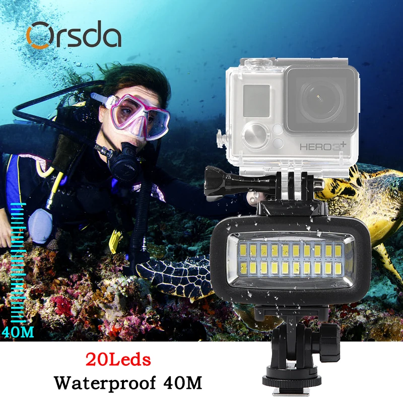 Orsda led для gopro светодиодный вспышки света Подводный свет Водонепроницаемый видео