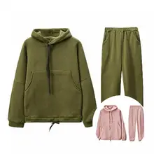 

Simple Women Outfit Oversize All-Match Solid Color Hooded Sweatshirt Pants Set Hoodie Pants Set Women Outfit