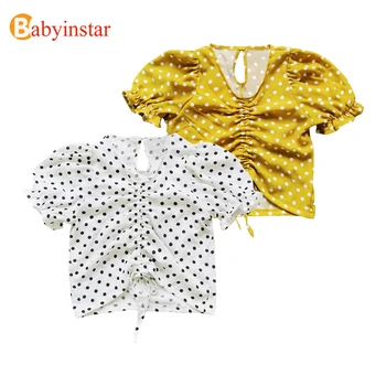 

Babyinstar School Blouses for Girls Fashion Style Tops Polka Dot Printed Shirts Toddler Girls Clothes Kids Short Sleeve Shirts