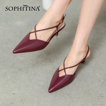 

SOPHITINA Sexy Women Sandals Classic Closed Pointed Toe Cross Thin Strappy Kitten Slingbacks Ladies Slip on Summer Shoes MO580