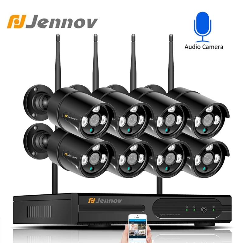 Камера видеонаблюдения Jennov 8 каналов 1080P Wi Fi беспроводная водонепроницаемая IPP IP