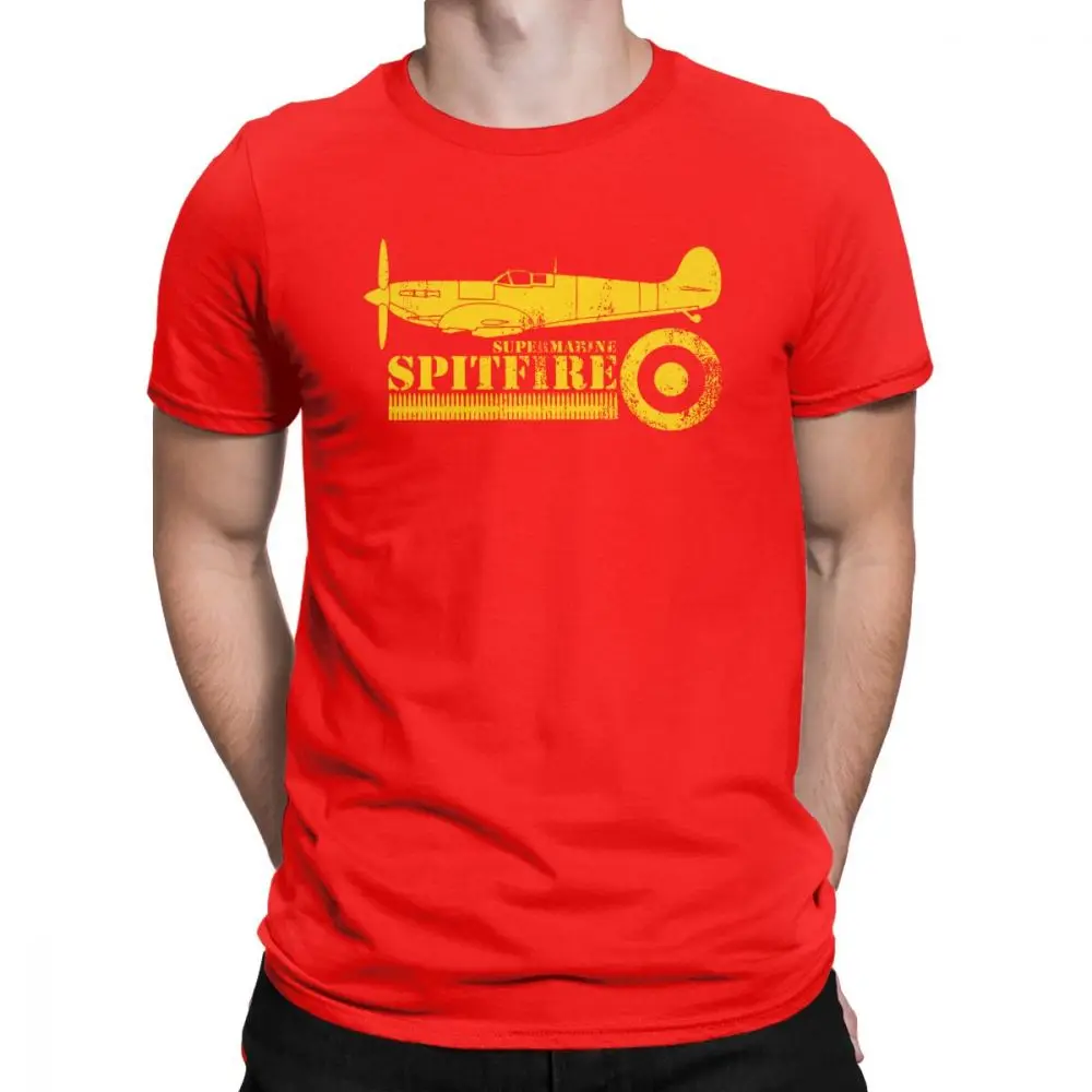 Мужская футболка WW2 Battle Of Britain Fighter RAF Spitfire, хлопковая футболка с короткими рукавами и принтом - Цвет: Красный