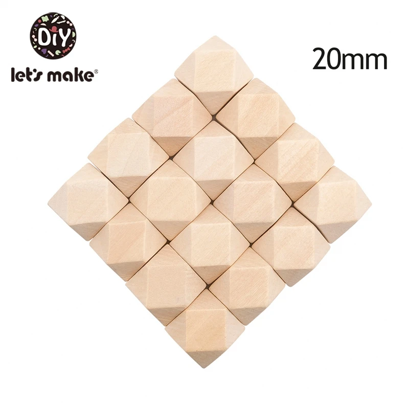 Let's Make 10mm-20mm 100pcs Wood Beads Spacer Beads Unfinished Geometric Beads Jewelry For DIY Wooden Necklace Baby Teether