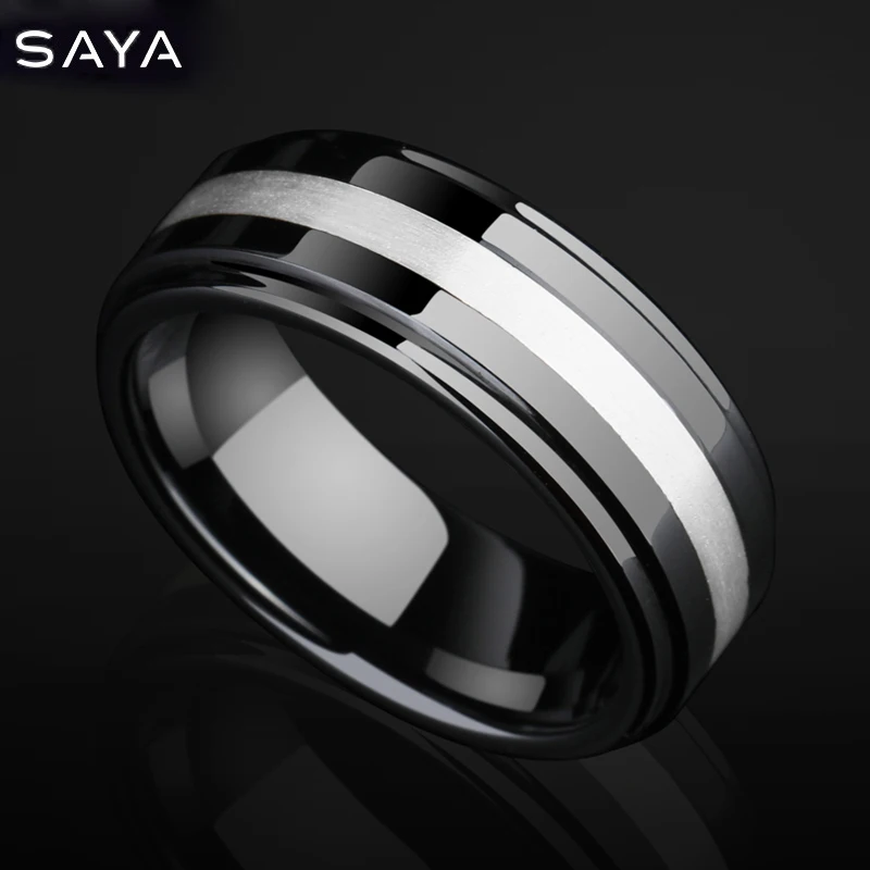 

Wedding Rings, 8mm Width Ceramic Black Band High Polished Inlay Center Beveled Ring for Wedding, Customized, Free Shipping