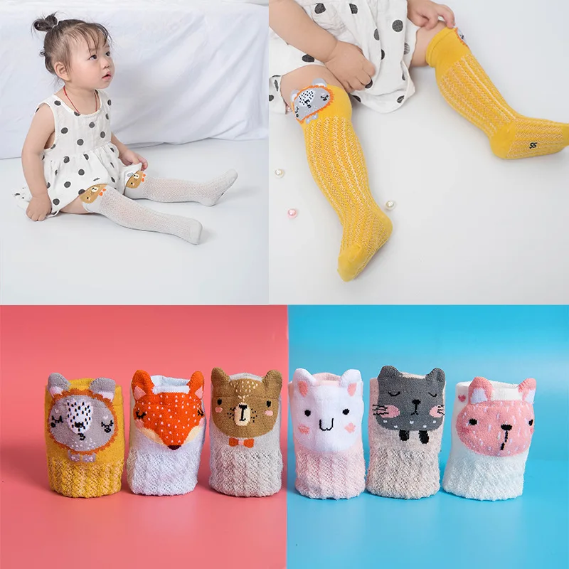 Милые детские хлопковые носки с мультипликационным принтом, Детские хлопковые носки с изображением медведя, гетры до колена, носки для мальчиков и девочек, детские носки для 0-3 лет