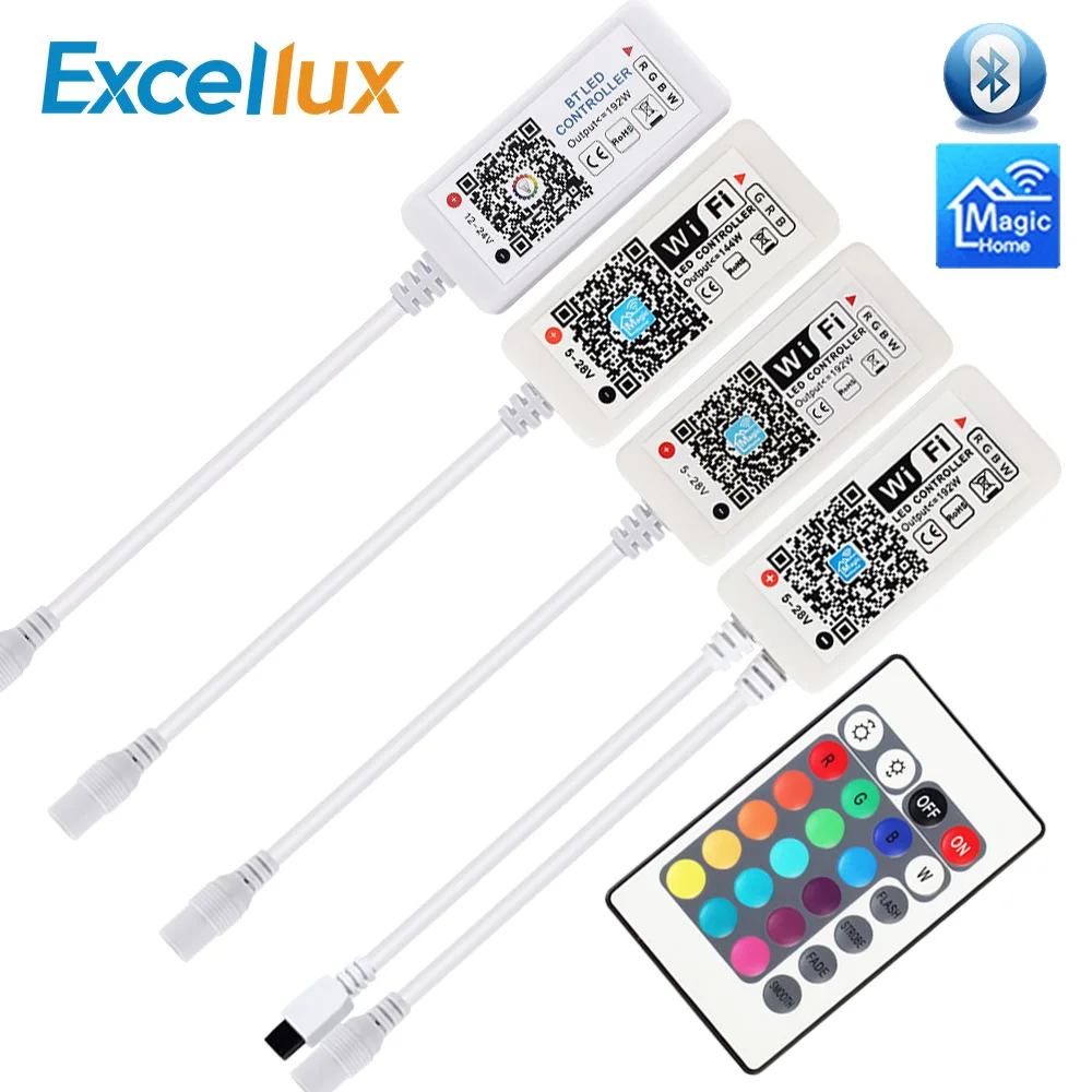buy LED Strip Light WiFi Bluetooth RGB RGBW Controller DC 5V 12V 24V Android IOS APP Amazon Alexa Google Magic Home IR Control