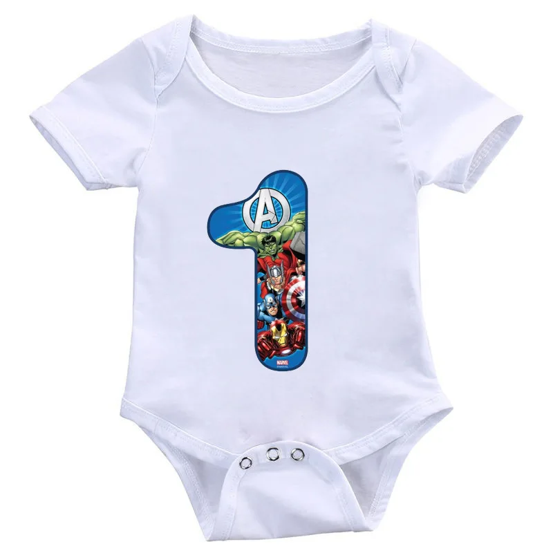 Baby Summer Rompers Marvel Avenger The Hulk Iron Man Number 1-9 Print Boy Rompers Infant Jumpsuit Girls Ropa Bebe Playsuit White