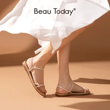 

BeauToday Gladiator Sandals Women PU Narrow Band Rome Summer Beach Ladies Casual Flat Shoes Handmade 32244