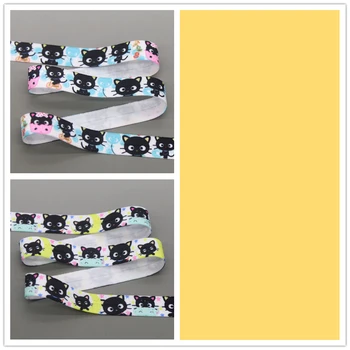 

DHK 5/8'' 5yards duck cat printed Fold Elastic FOE stretch ribbon hairbow headwear headband DIY OEM E1784