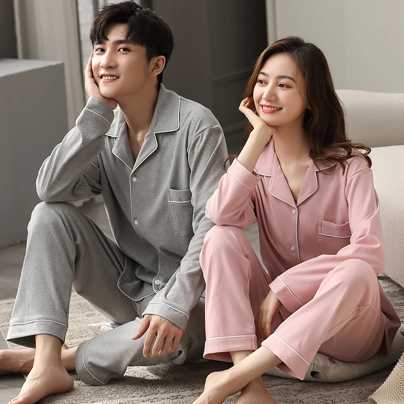 Spring Winter Cotton Couple Pajamas for Men Women Sleepwear Home Clothes Warm Pyjama Homme PJ White Couple Pijamas Plus Size