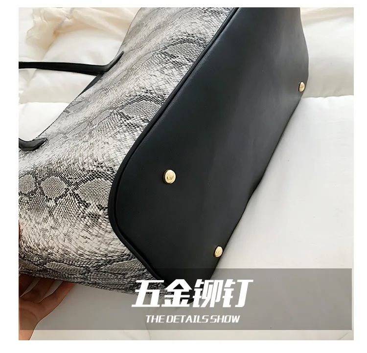 Women Snake Pattern Large Capacity Shoulder Bag Design Serpentine Print Vintage Big Tote Bag Handbag and Purse Shopping Bag sac
