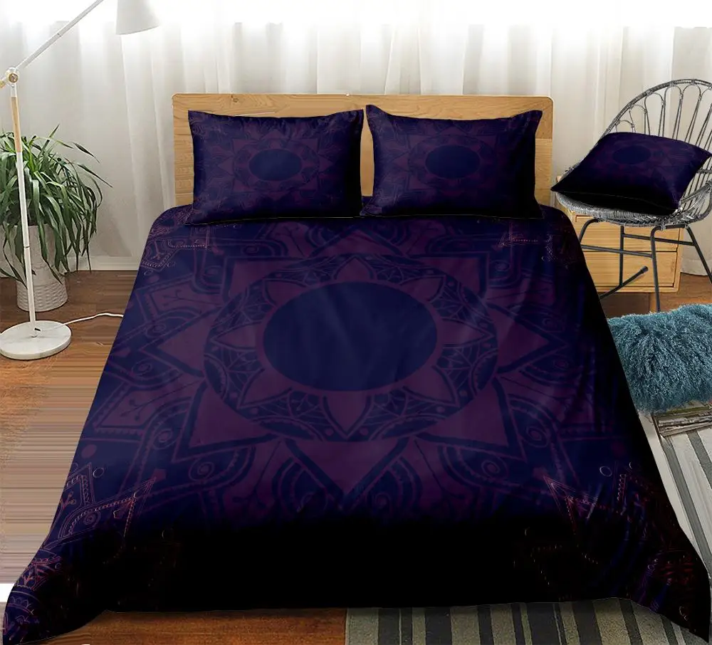

Bohemian Bedding Set Dark Purple Home Textile Boho Mandala Duvet Cover Set Floral Bed Linen Boho Bed Set Microfiber Bedclothes