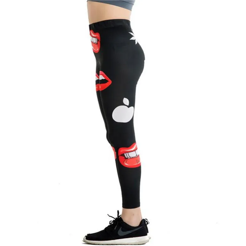 Sexy Pattern Women Legging Lips Printing Fitness Leggins Fashion Slim High Waist Woman Pants
