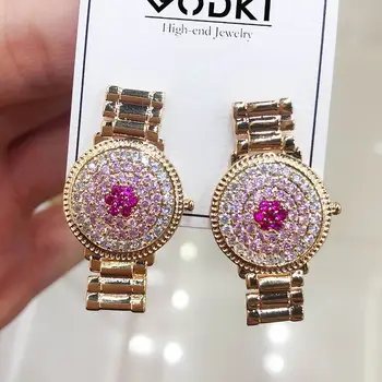

GODKI New Watch Charms Dangle Earring Trendy Multicolor Cubic Zircon Wedding Engagement Party Dubai Gold Earring for women 2019