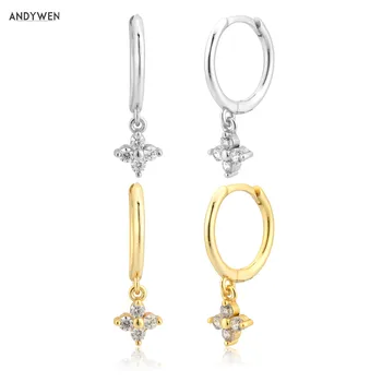 

ANDYWEN 925 Sterling Silver Gold Clear Zircon Pendant Drop Earring 2020 Rock Punk Fashion Jewelry Piercing Ohrringe Jewelry