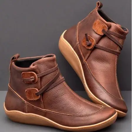 

2019 Women Shoes Lace Up Wedge Ladies Boots Plus Size Vintage PU Leather Female Short Boots Office Shoes Mujer Booties