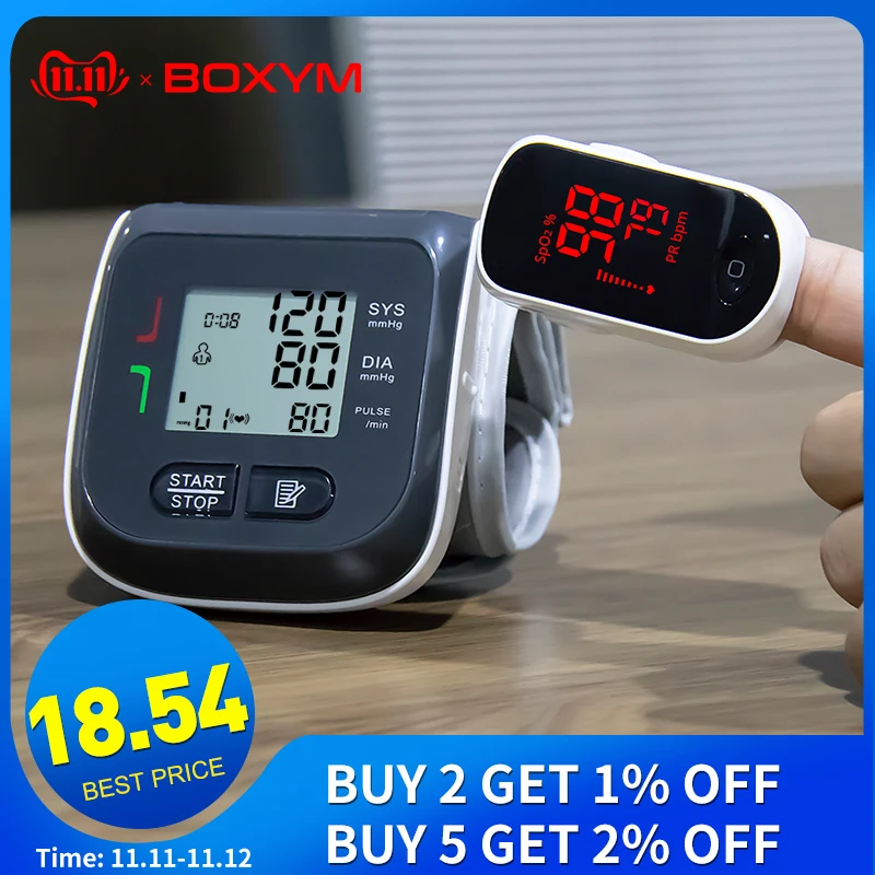 

BOXYM Digital Finger Pulse Oximeter blood oxygen Heart Rate Monitor & Wrist Blood Pressure Monitor Sphygmomanometer