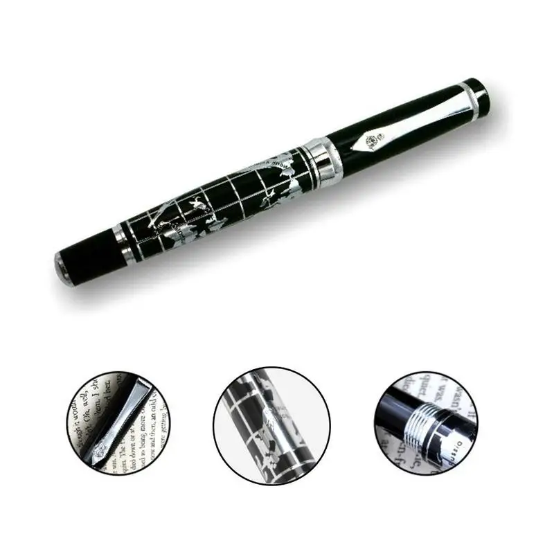 

1piece Black Pen High-grade Metal Business Gift Relief World Map Pen Student Writing Gift Signature Pen School Office Supplies