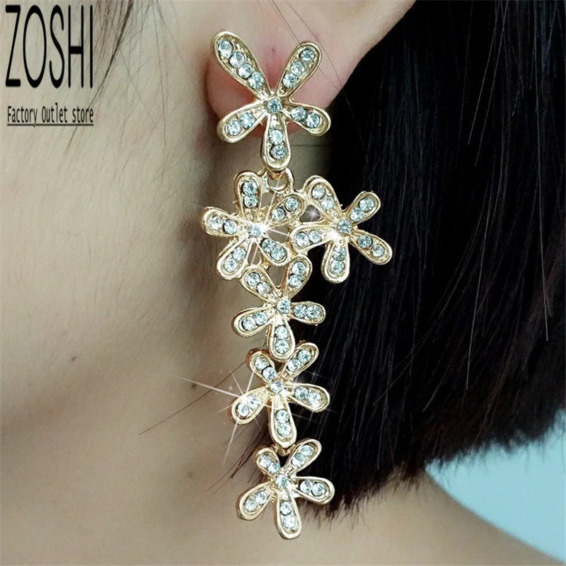 Female Elegant Crystal Flower Color Ear Drop Dangle Stud Earrings Party Jewelry 