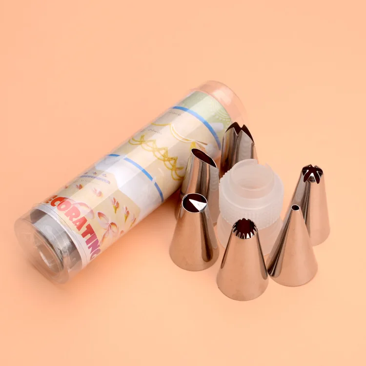 

Decorating Nozzle Set 6 Head Cylinder Packing Stainless Steel Butter Cookie Pastry Nozzle Converter Small