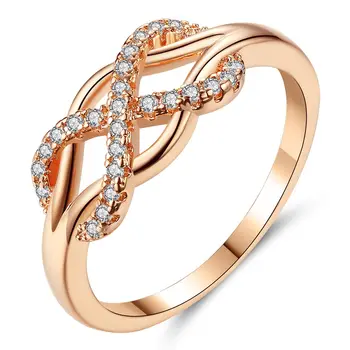 

CH-888 Women Rings Fashion New Cubic Zircon Infinity Ring Fashion Design Rose Gold Bow Wedding Ring Charm Women Accessories