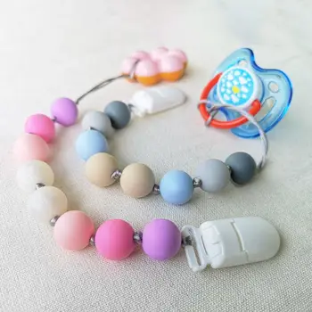 

Silicone Beads Pacifier Clip Colorful Pacifier Chain for Baby Teething Soother Chew Toy Dummy Clips