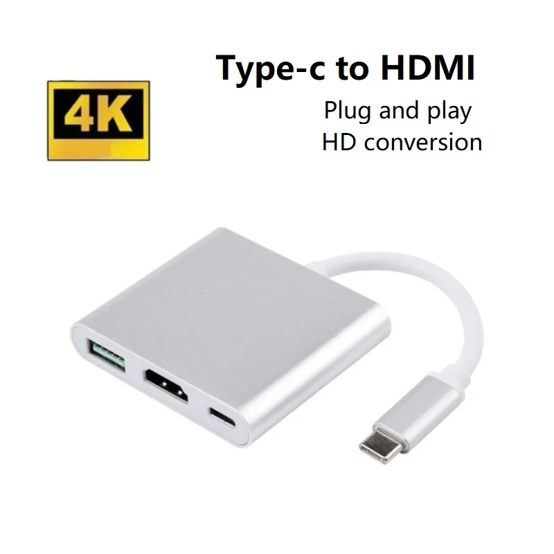 

USB3.1 multifunctional docking station Type C to HDMI converter 4K aluminum shell three-in-one HD adapter cable