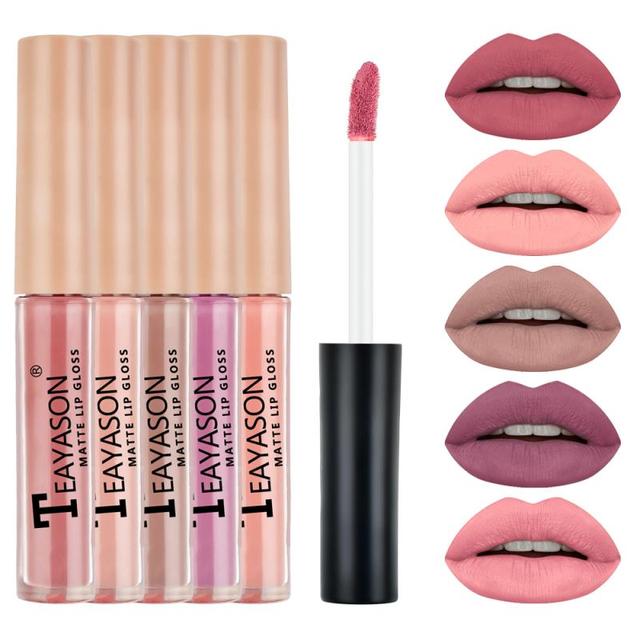 5PCS/set Lip Glaze Set Painting Series Cigarette Case Non-stick Cup Lipstick Set Gift Matte Lip Makeup Cosmetic TSLM1