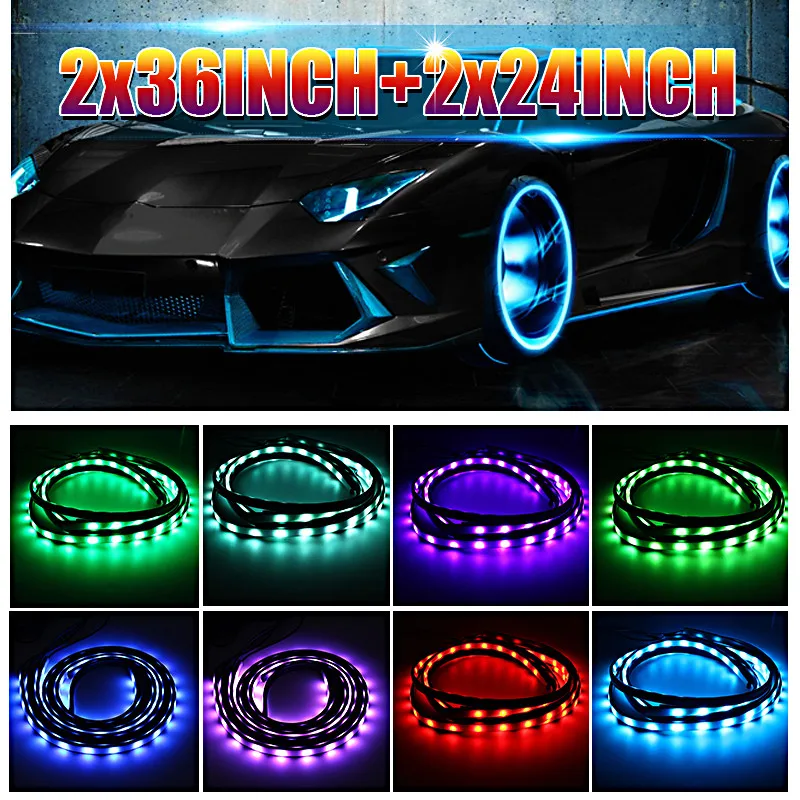 2 пары RGB Автомобильная гибкая светодиодная лента декоративная атмосферная лампа Контроль приложения под трубкой подсвечивающая днище Система неоновый светильник комплект
