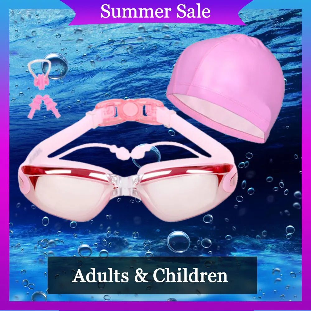 Professional Swimming Goggles One-Piece Earplugs Swimming Cap HD Waterproof Glasses Earplugs Swimming Accessories Adult&Children