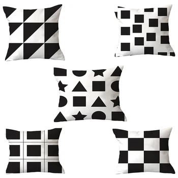 

Black Geometric Plush Pillowcase Cushion Cover Car Sofa Waist Pad Throw Cushion Cover Home Bedroom Decor 45*45cm