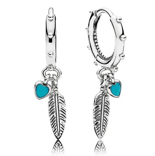 

Authentic 925 Sterling Silver Pan Earring Spiritual Feathers Hanging Earrings For Women Wedding Party Gift Fine Jewelry