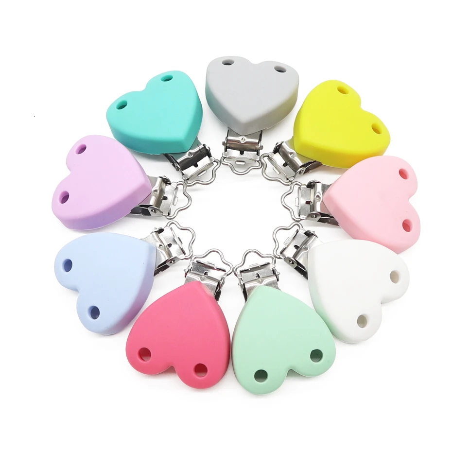 

3pc New Heart Shaped Pacifier Clips BPA Free Silicone Bead Baby Teether Silicone Teething Accessories Soother Holder DIY Tool