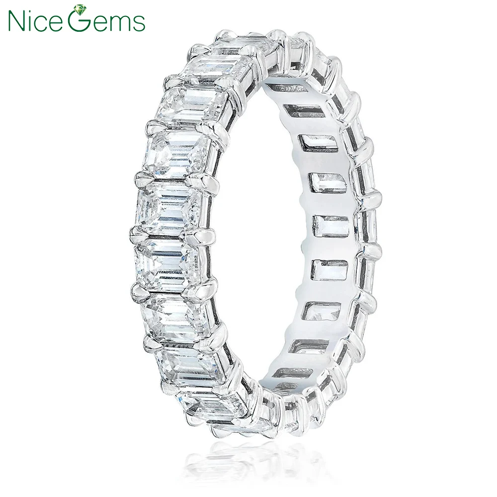 

NiceGems однотонные 14 к 585 Белое золото 4CTW изумрудная огранка Муассанит полная Вечность Обручальное кольцо для укладки подходящая лента свадебное кольцо