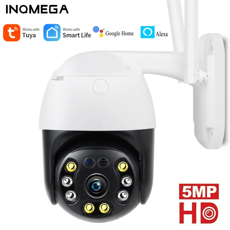 INQMEGA Outdoor 5MP HD IP Camera WiFi 4X ZOOM PTZ Dome AI Human Detection CCTV Surveillance Full Color Remote For Alexa Google