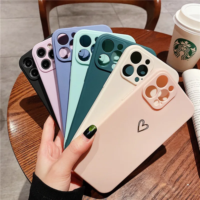 Phone case Ottwn candy color love heart pattern for iPhone 11 12 13 14 Pro Max Mini X XR XS Max 7 8 14 Plus