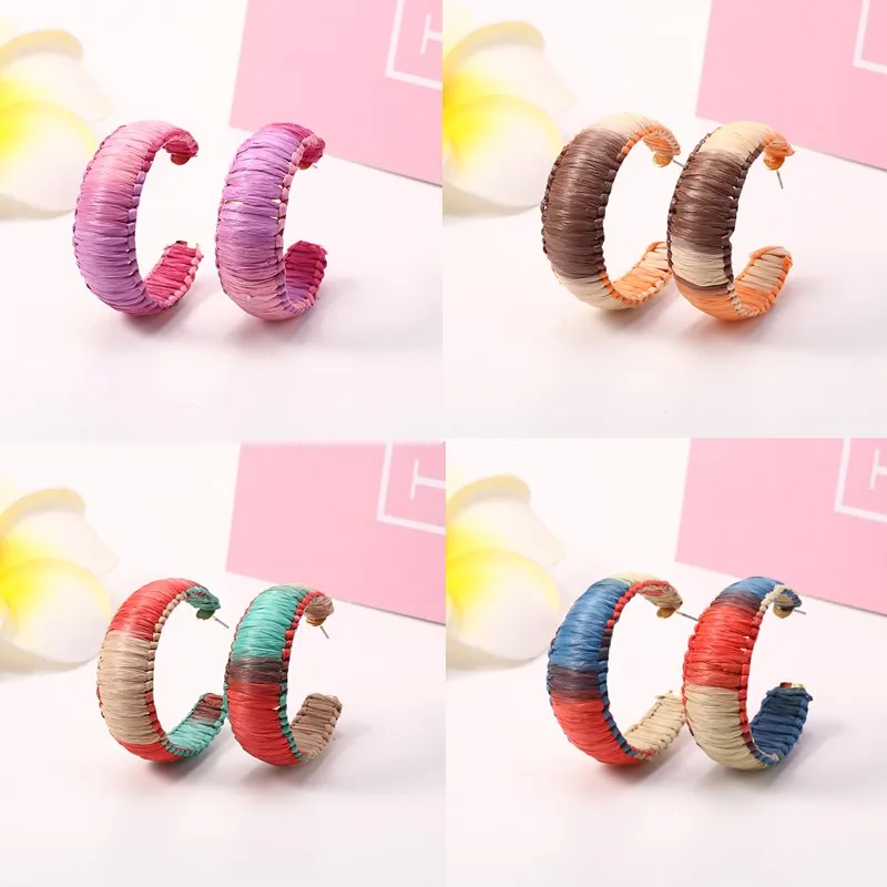 

2019 New Weave Lafite Drop Earrings Handmade Multicolor Raffia Statement Dangle Earring Fashion Female Wedding Jewelry