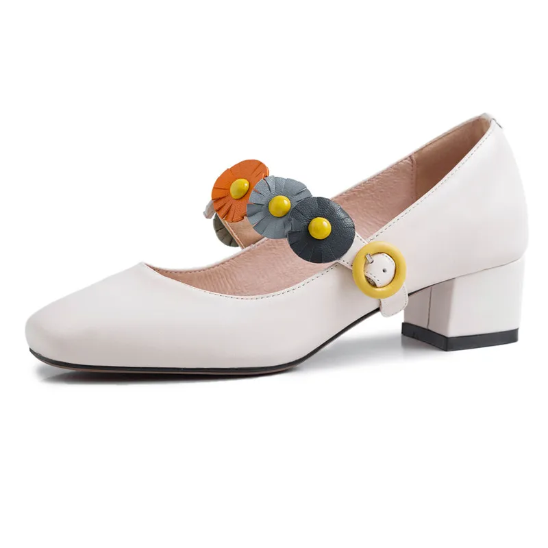 

Fashion Square Toe High Heels Single Shoes Flower Shallow Women Single Shoes Sweet Buckle Strap Ladies Party Woman Heel Pumps