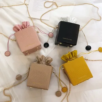 

2020Korean-style Women's Bag New Style Pull-belt Bucket Bag Soft Girl Fashion Shoulder Mini Pearl Women's Shoulder Fashion Bag