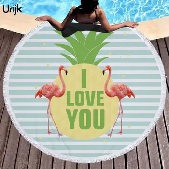 

Hot Sale Sunscreen Round Beach Towels Flamingo Pineapple Printed Microfiber Towel With Tassel Serviette Picnic Mat Beach