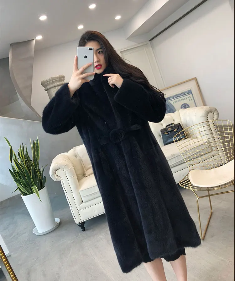 Настоящая норковая шуба женская зимняя пальто плюс размер 3xl 4xl Женская Роскошная натуральная норковая верхняя одежда длинная куртка femme пальто