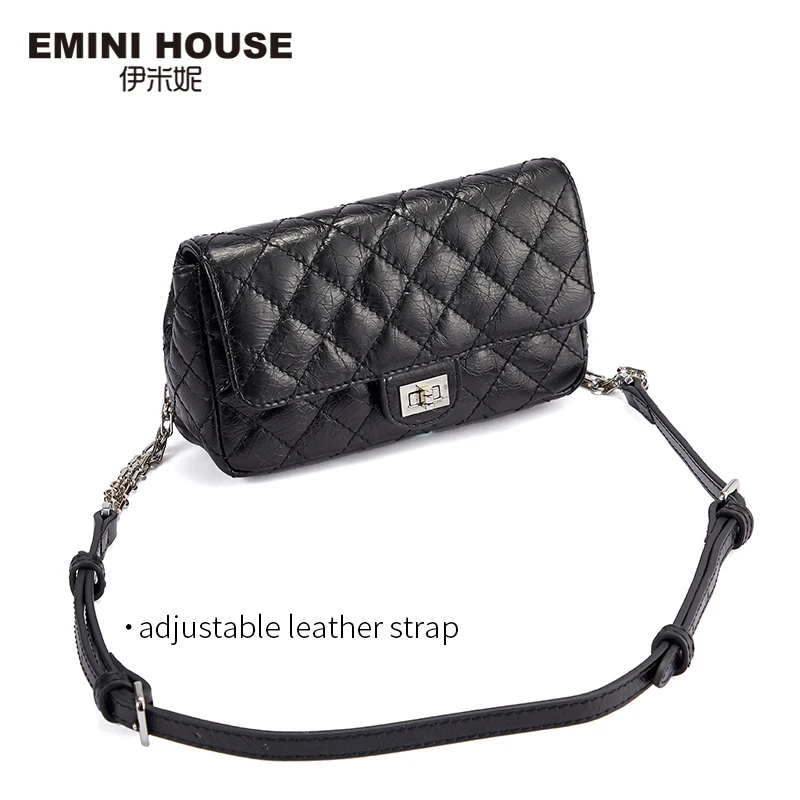 EMINI HOUSE сумка на пояс с ромбовидной решеткой из натуральной кожи, сумка на цепочке, сумки через плечо для женщин, сумка на плечо, дамская сумочка